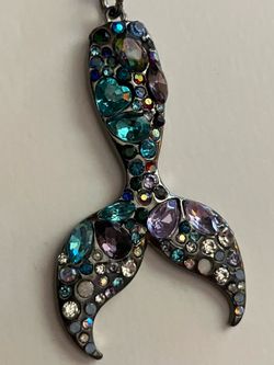 Rhinestone Mermaid Tail Charm Pendant Necklace - Mystical Jewelry