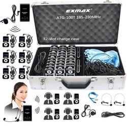EXMAX® ATG-100T 195MHz Wireless Tour Guide Monitoring Voice Audio Transmission System+Aluminium Charging Case for Teaching Tour Guides Church Translat
