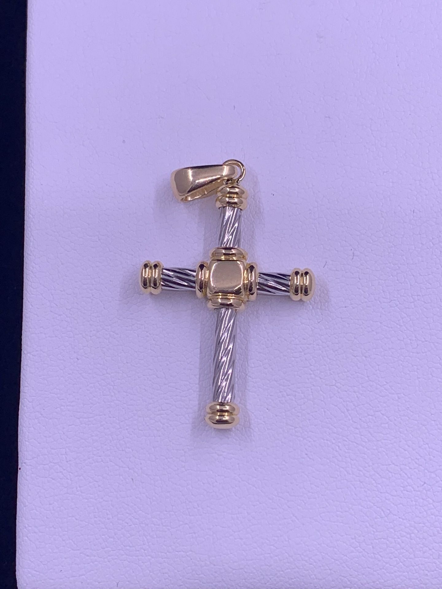 18k Two Tone Cross Charm