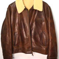 Aero Leather Horsehide Highwayman Brown Mens Jacket 48 Shearling Lining Moto Aviator