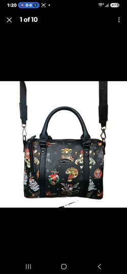 ED HARDY Black Tattoo Print Top Handle Satchel