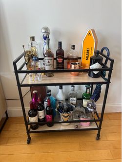 Metal and Woods Bar Cart with Wheels