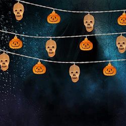 Pumpkin Skull Halloween String Lights - 20 Warmwhite LEDs Battery Operated Lights, Halloween Party Decorations (Warm White)(X002861UOF)