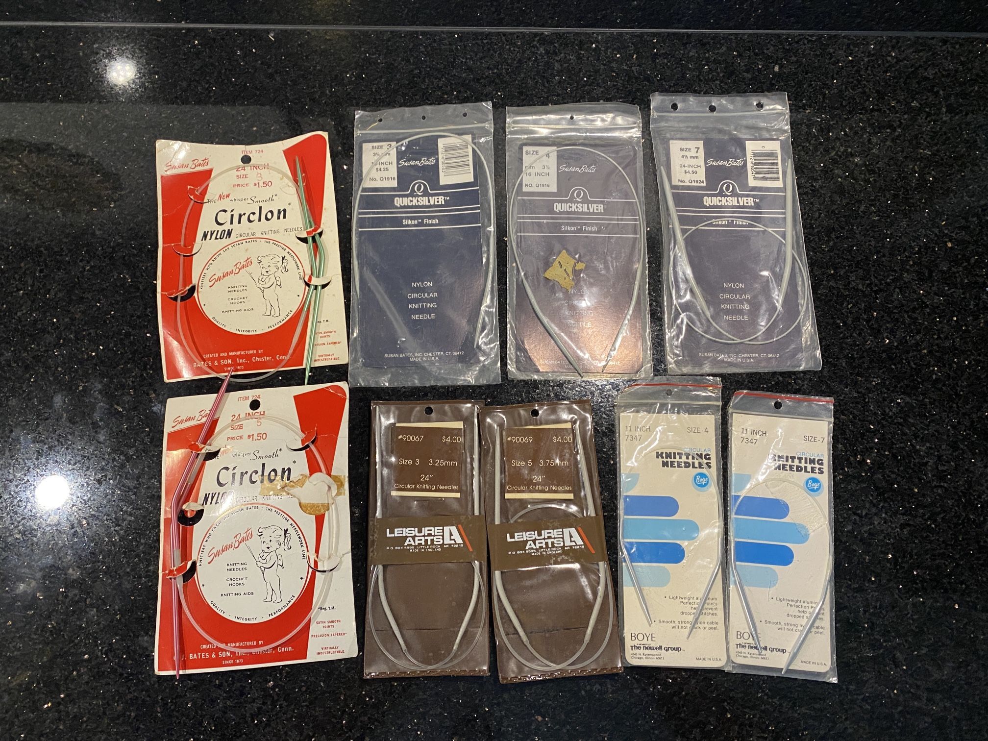 9 Circular Knitting Needles by Susan Bates, Leisure Arts & BOYE (sizes below)