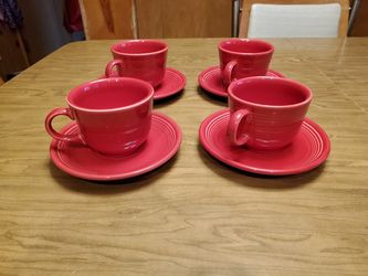 Red Fiesta 4 Cups and 4 Saucers - New Condition