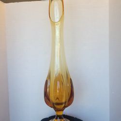 Vintage MCM Viking Glass Large 20” Amber Pedestal Epic Drape Swung Vase
