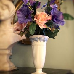 Wedgwood Queensware Vase Embossed With Blue Grapes