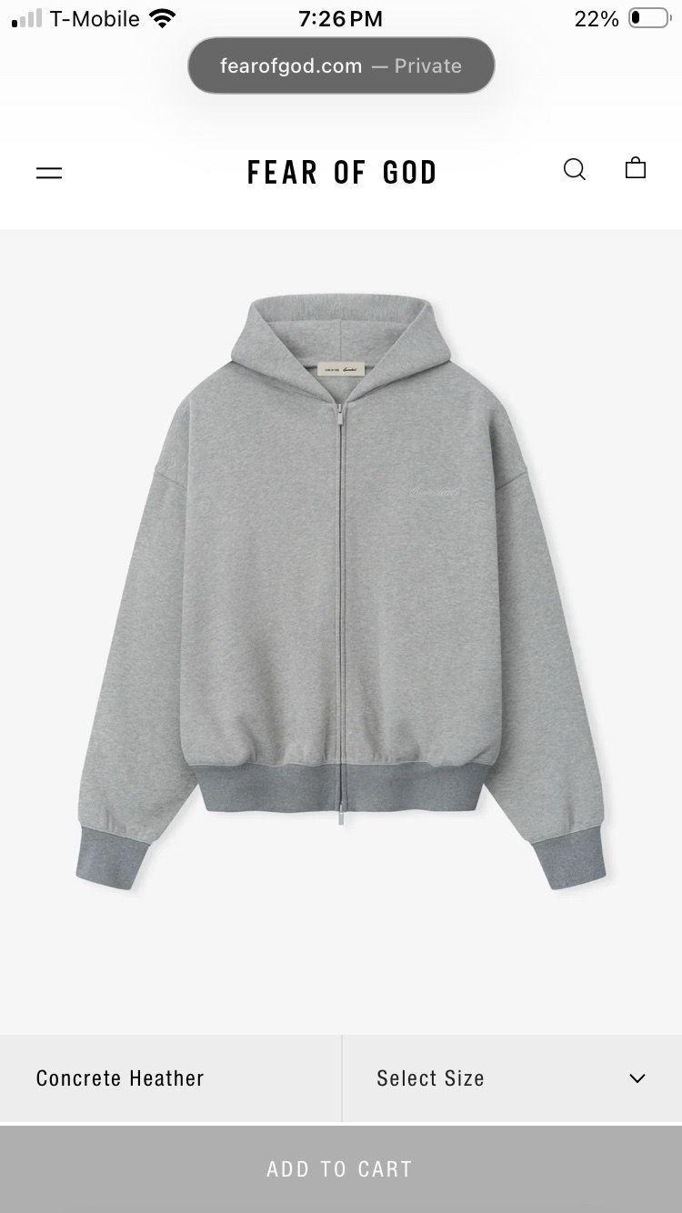 Fear of God Essentials Signature Classic Full Zip Hoodie - L