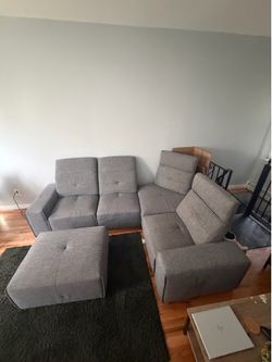 Gray Modular Sectional Sofa w/ Ottoman – Good Condition, Pickup Only