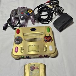 N64 console Custom painted Gold with Zelda ocarina of time game