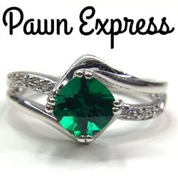 Sterling Silver Lab-Created Emerald Ring 