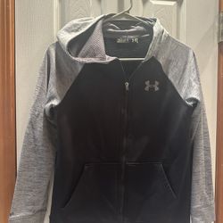 🩶Under Armour Boys Youth Size Medium Kids Hooded lighter weight Coat Jacket with pockets in like new condition 