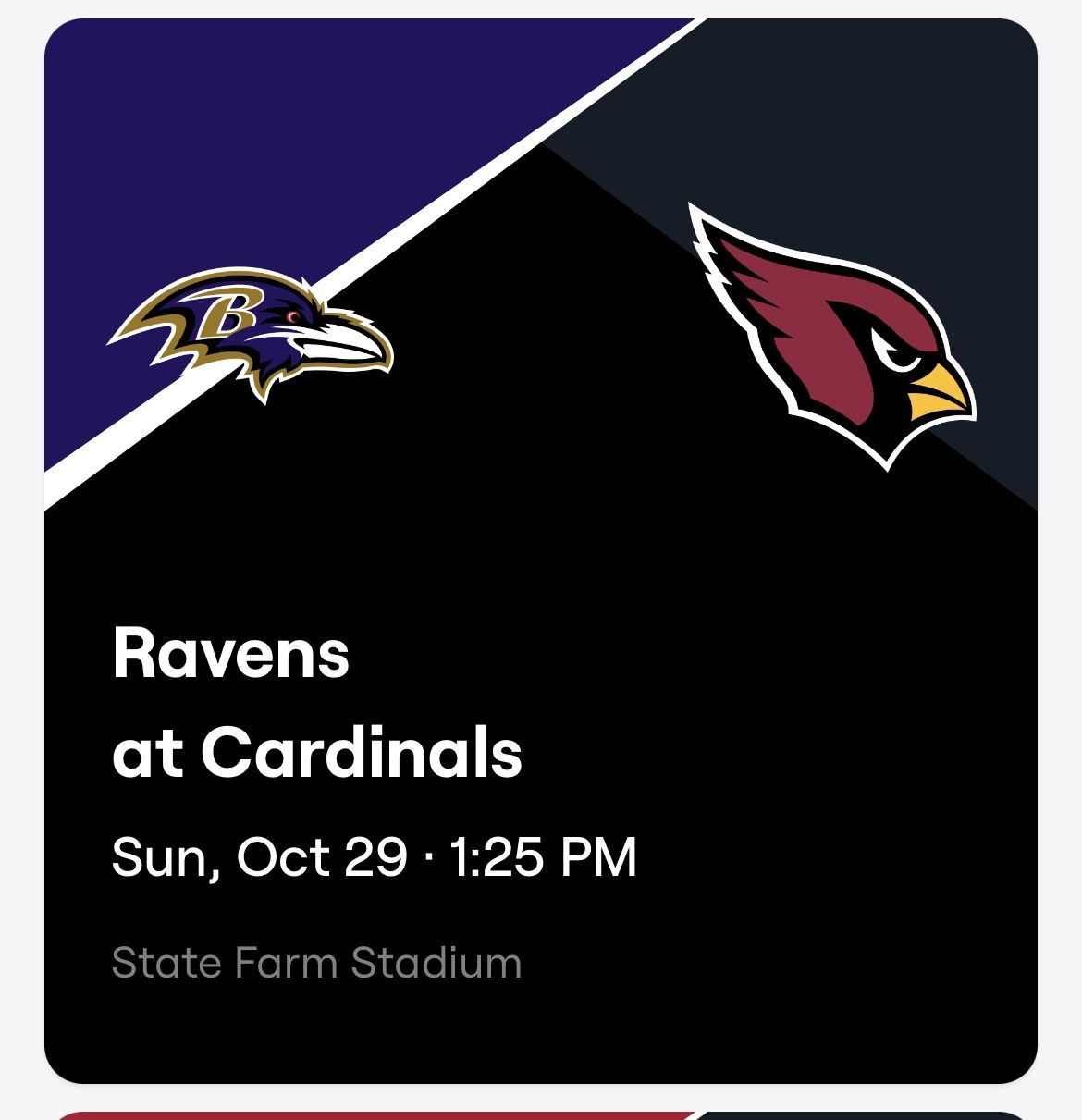 Cardinals/Ravens 5 Tickets Lower Level Parking Pass