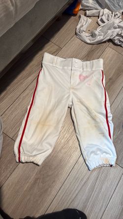 Youth Baseball Pants White Red Stripe