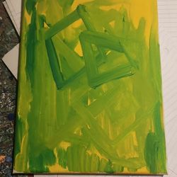 Abstract Green and Yellow Geometric Painting