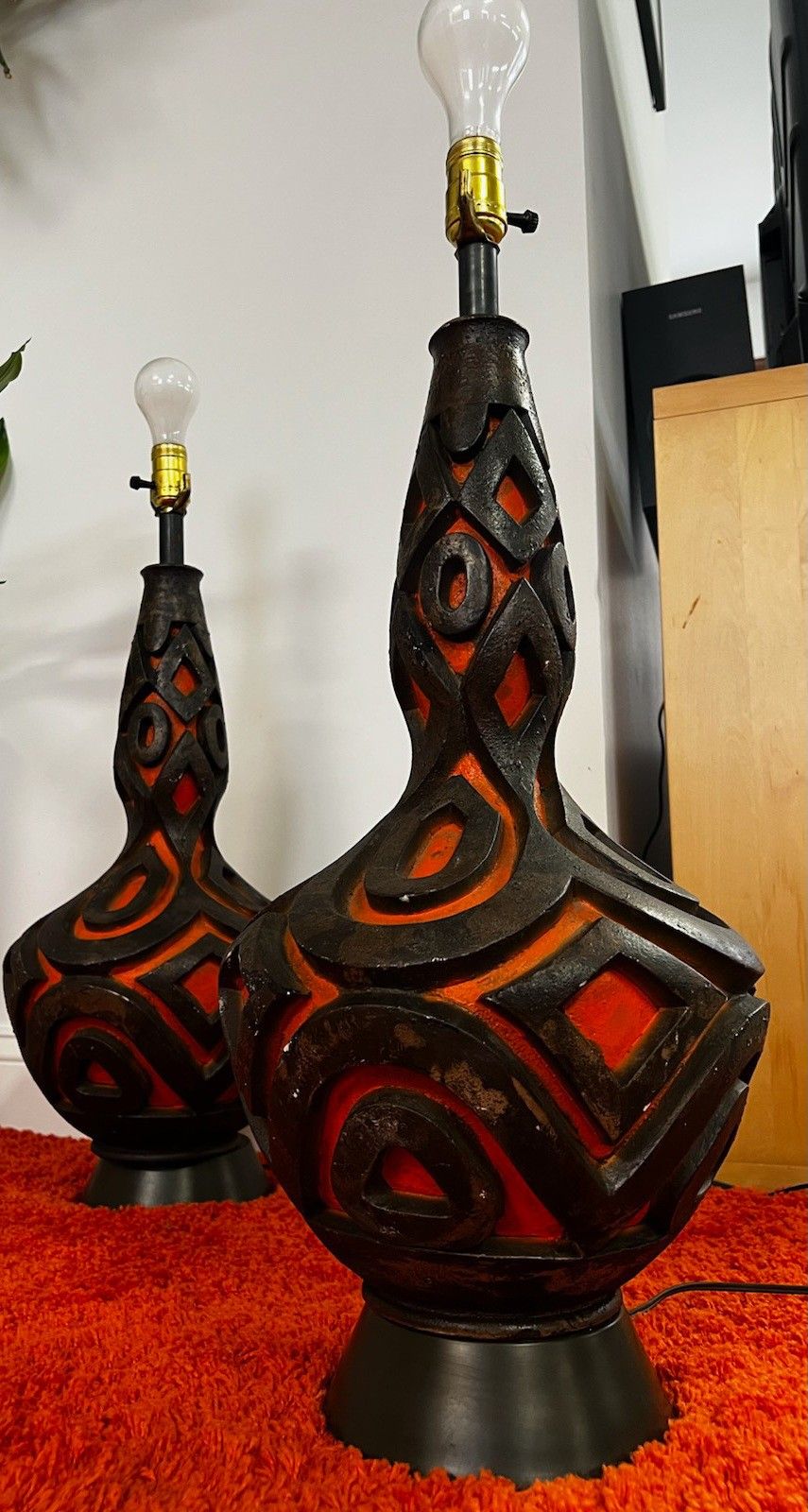 Vintage Jo Wallis Mid Century Modern Sculpture Lamps