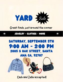 Yard Sale! Saturday September 5th