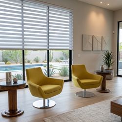 Set of 2 Mid-Century Modern Yellow Swivel Accent Chairs