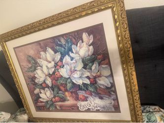 Vintage Floral Print Gold Frame Wall  Art 41 x 35.5