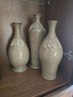 Hand-Marked Italian Ceramic Wine Decanter & Vase Set (3 Pieces)