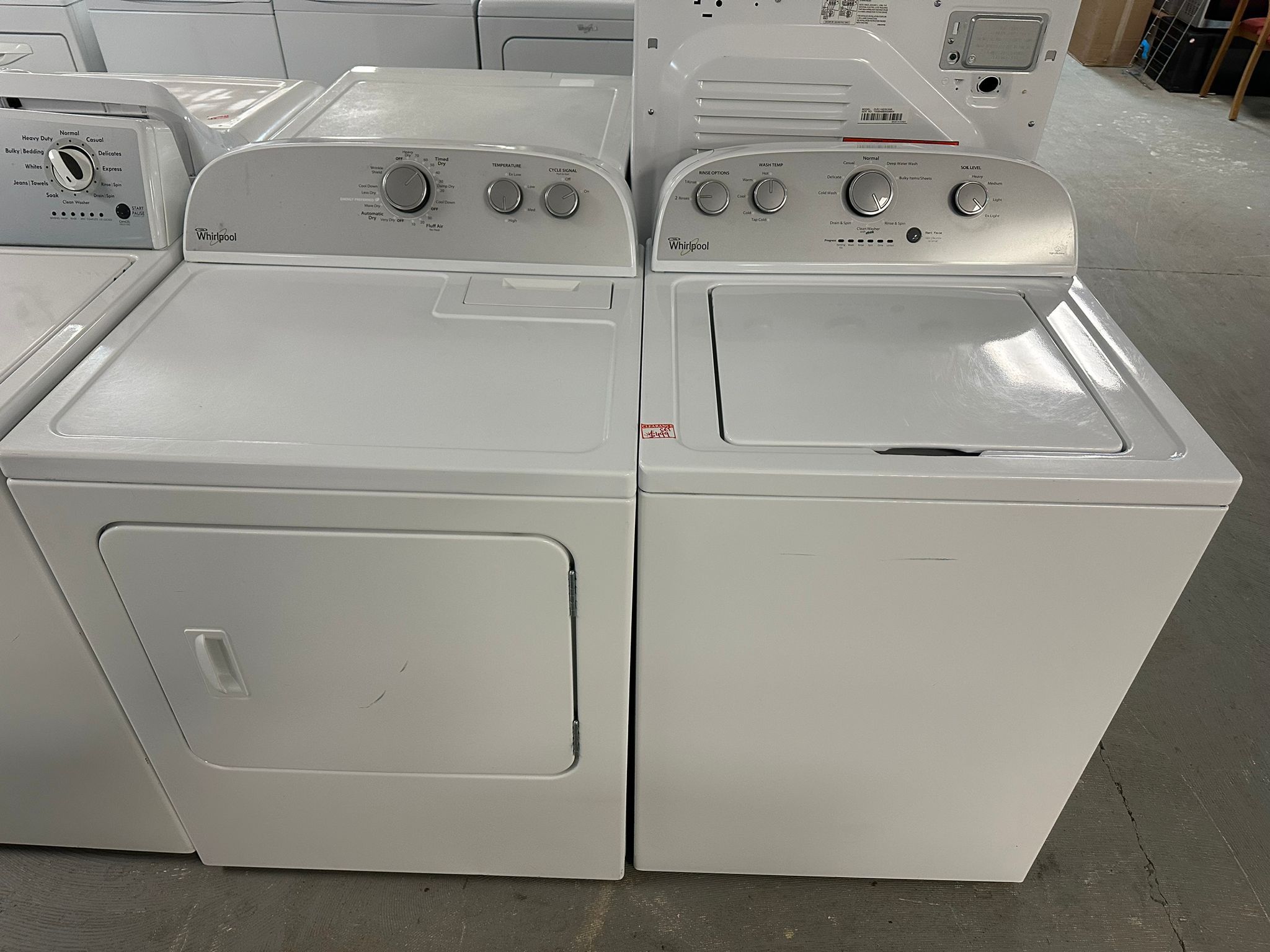 WHIRLPOOL USED TOP LOAD WASHER DRYER SET WITH WARRANTY
