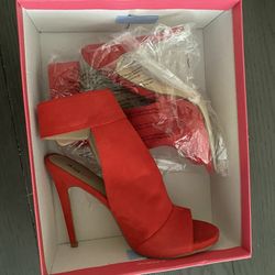 Red Suede Peeptoe Stiletto High Heels