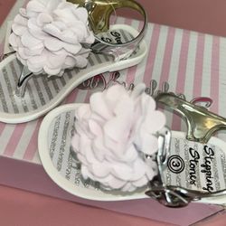 Stepping Stories Silver & White Sandals Sz 3