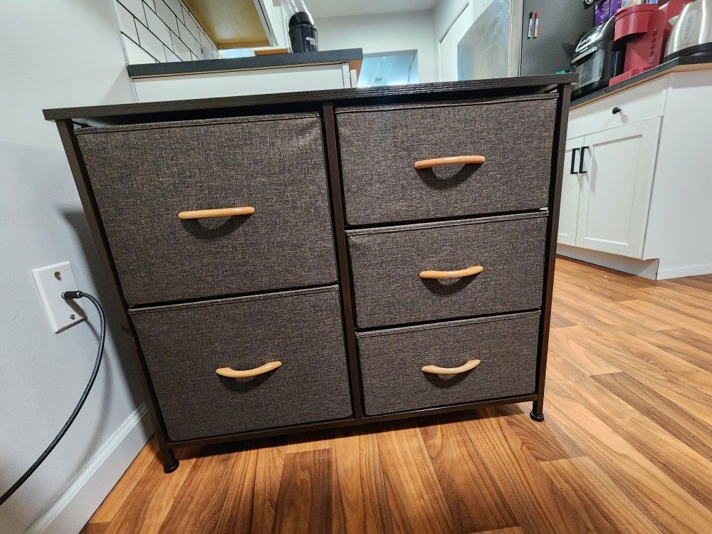Brown Fabric 5-Drawer Dresser