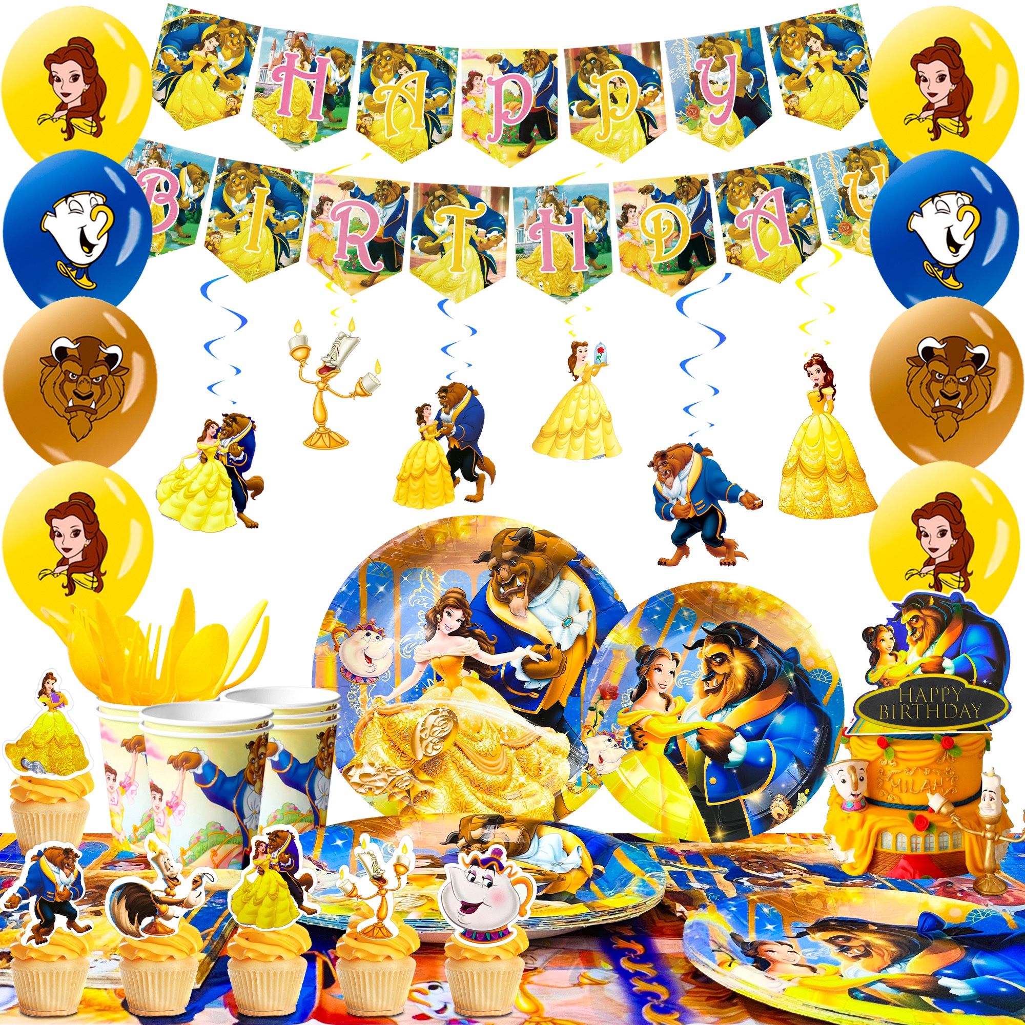 117pcs Beauty And Beast Party Decorations And Tableware Kits (New, Unopened)