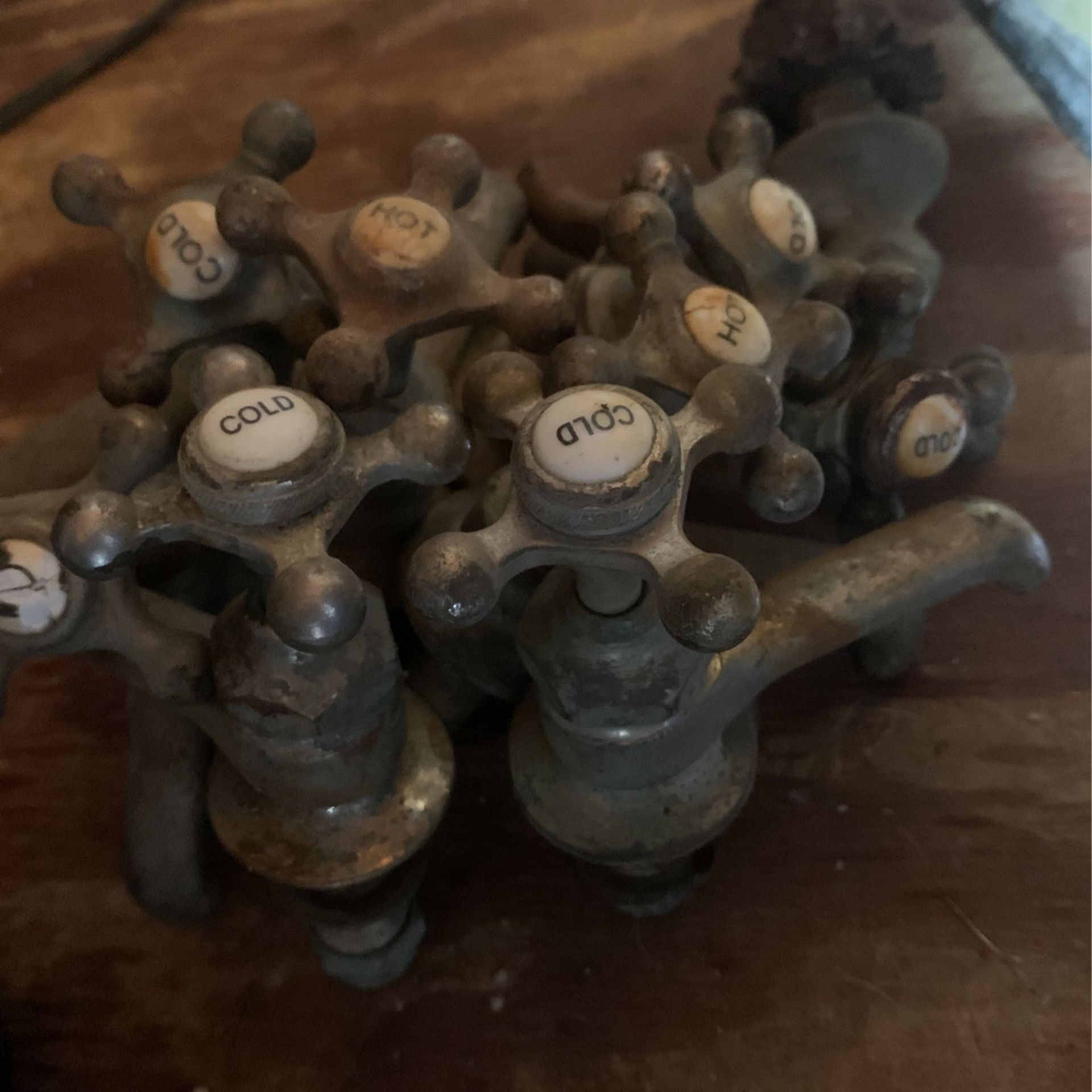 Vintage Brass And Porcelain Faucets . Hot And Cold