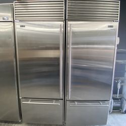 Stainless Steel SubZero Bottom Freezer 60” Built In Fridge Set