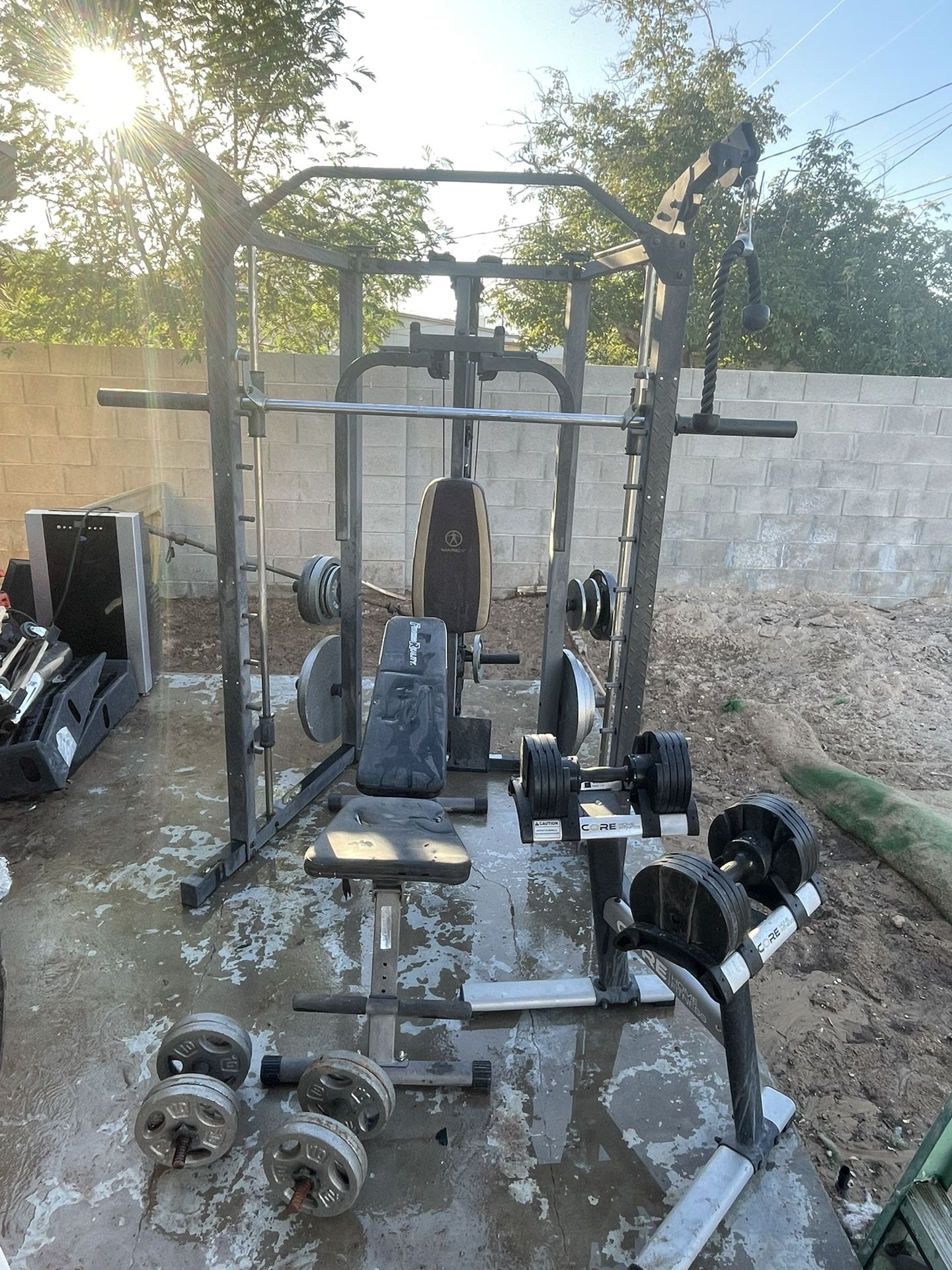 Smith Machine + Weights + Bench + Dumbbells
