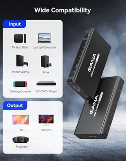 Interruptor HDMI 5 en 1 salida 4K @60Hz, GANA HDMI Splitter Switcher con control remoto