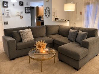 Gray L-Shaped Scotchgard Sectional – Excellent Condition – $300 OBO