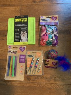 Lick mat, play toys and laser pointers