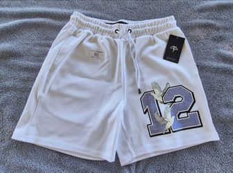 Copper Rivet Men's White Fleece Graphic Drawstring Pocket Shorts S NWT