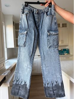 Aelfric Eden Jeans with cross and flames