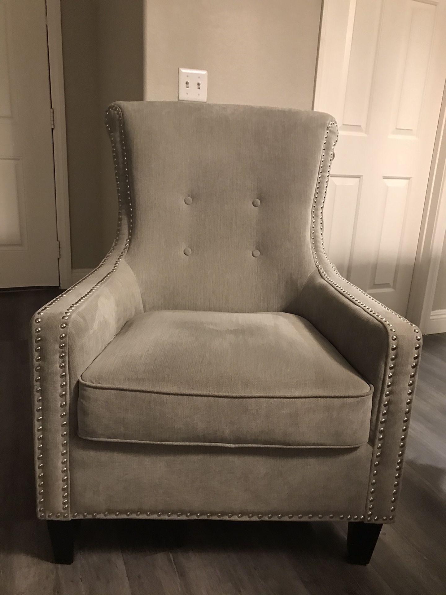 Gray Nailhead Wingback Accent Chair Like New