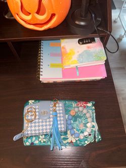 Blue Houndstooth Wristlet Wallet with Keychain