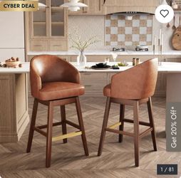 4 Pcs 31.9"H Upholstered Solid Wood Swivel Indoor Bar Stools
