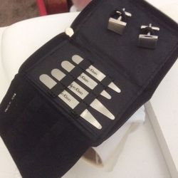 Mens, Calvin Klein, Travel Set In  Zip Case Cuff Links Metal Collar Stays Never Used 