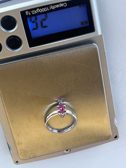 New 12k White Gold Genuine Pink Tourmaline Size 7 Ring