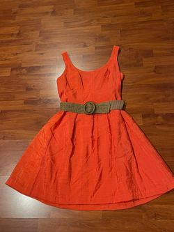 NINE WEST Orange Sleeveless Belted Midi Dress