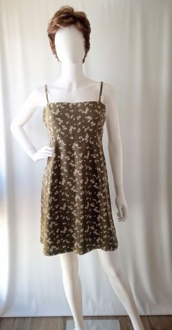 Olive Green Floral Spaghetti Strap Mini Dress