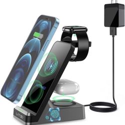 Wireless Charger 3 in 1, UTOO 15W Fast Charging Station Dock for iWatch 7/SE/6/5/4/3/2/1, AirPods, iPhone13/13pro/max, 12/12 Pro/max/, 11 Series/XS/XR