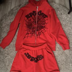 Sp5der OG Web Studded Zip Hoodie `red’ 