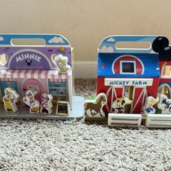 $15 - 2 Melissa Doug Minnie And Mickey Wood Doll House With Figurine Toy