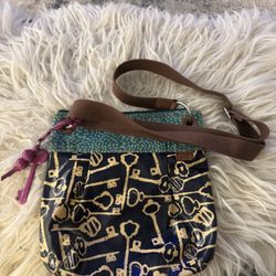 Vintage Fossil KEY-PER Key Print Oilpaper Canvas Crossbody Bag 