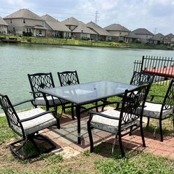 Patio Furniture Patio Table And 6 Chairs With Cushions All Aluminum 