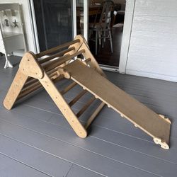 Montessori Climbing Triangle Pikler + Slide Wooden Toddler Climber